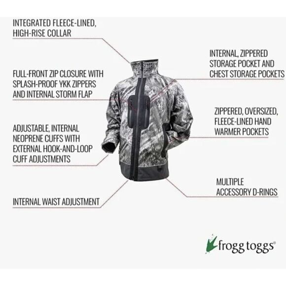 Frogg Toggs Men's Pilot Pro Jacket Sz XL Realtree Gray Fishing Hooded Waterproof - Picture 5 of 16